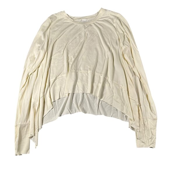 Ododos Womens L Asymmetrical Hem Long Sleeve Cream Top Soft Modal Polyester‎ - Picture 1 of 6